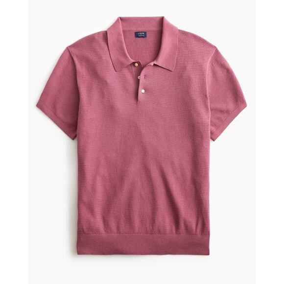 J Crew Factory Basketweave cotton sweater-polo short sleeve mauve pink CI774 - Picture 2 of 8